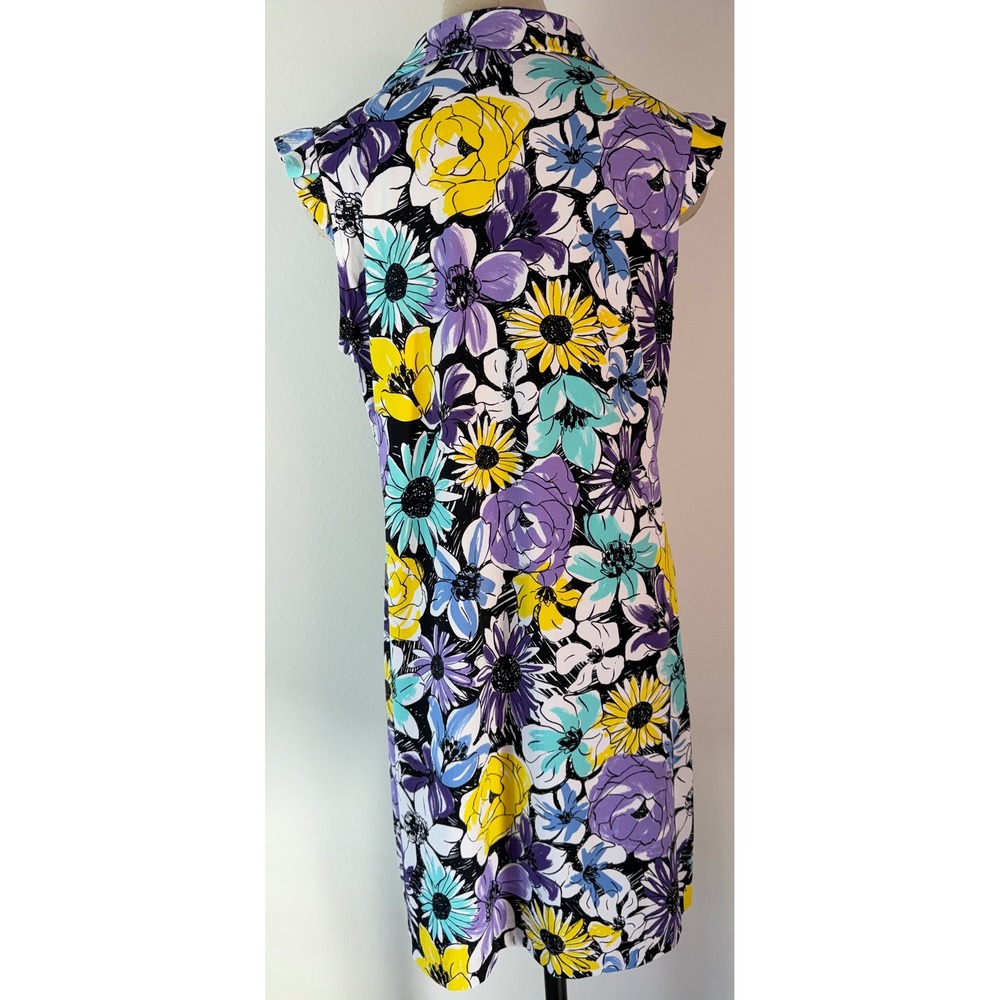 IBKUL Medeline Lavender Multi Floral Sleeveless Dress Golf Zip Pockets UPF 50+ - Picture 2 of 9